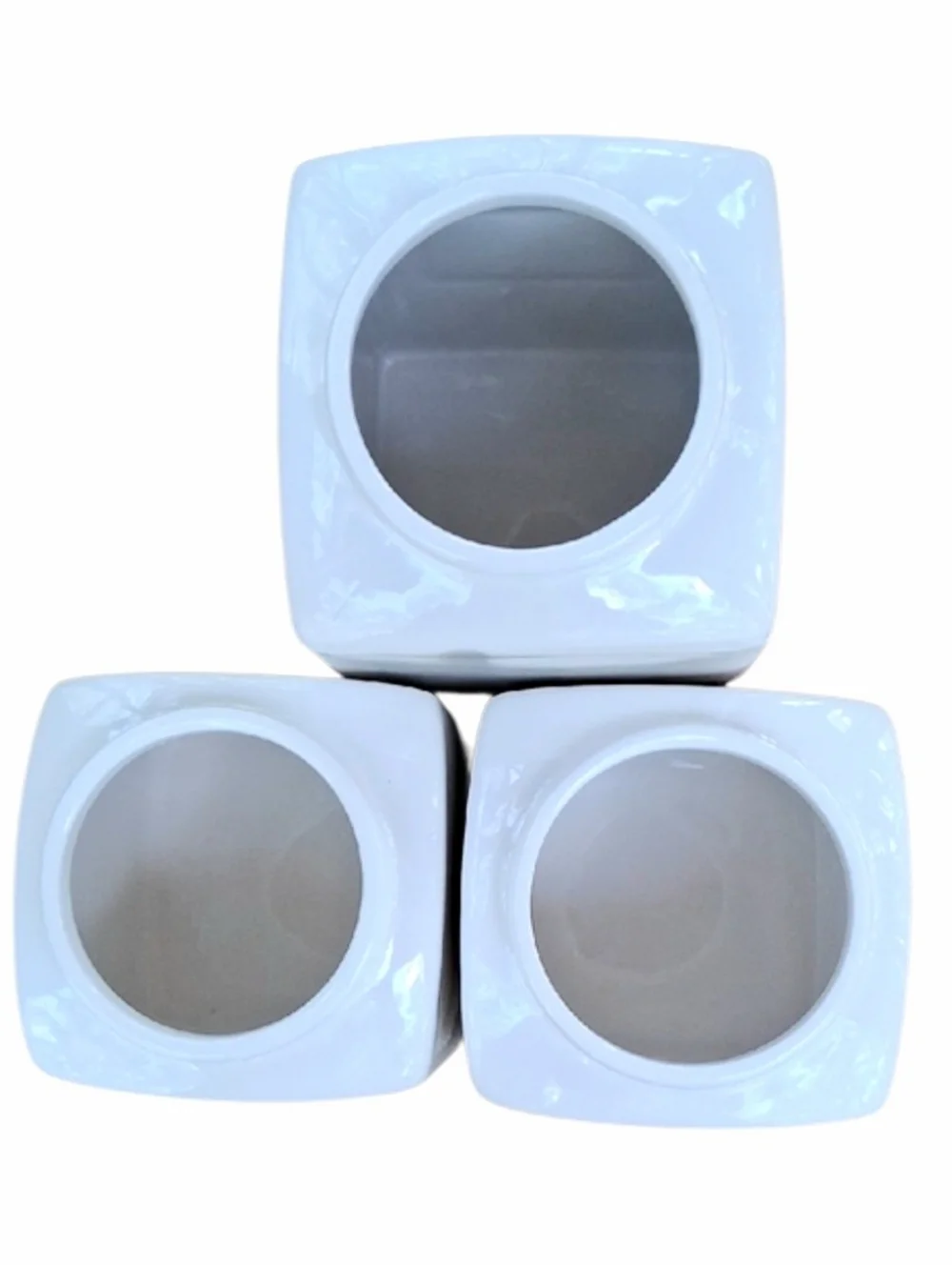 THL Ceramic Tea, Flour & Sugar Canister Set with Wooden Lids - White